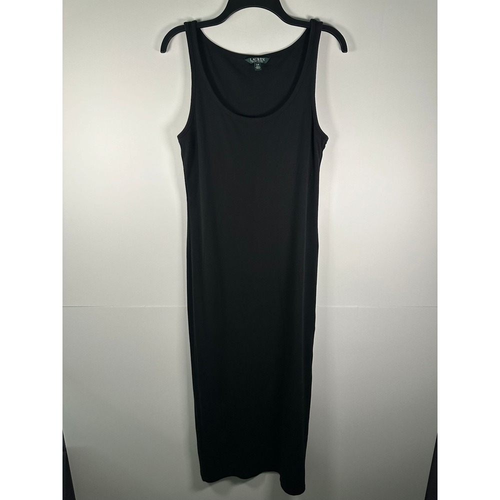 Ralph Lauren LRL Dress Womens L Black Maxi Tank Side Snap Buttons Casual